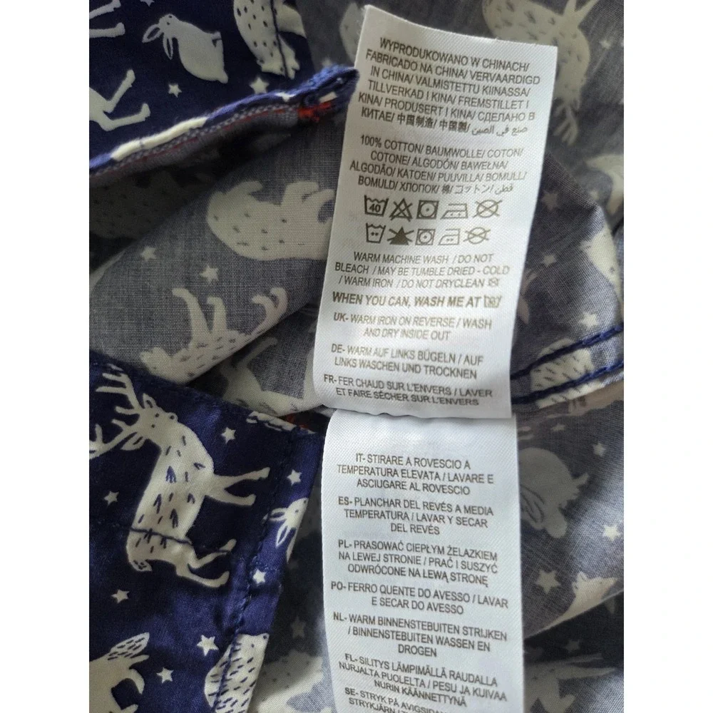 Boden Boys Woodland Animal Print Button Down Shirt Blue Cotton 13-14Y Youth Long